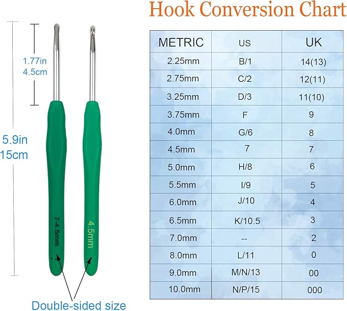 Mdoker Extra Long Crochet Hooks,Ergonomic Grip Soft Handles for Handmade DIY Crocheting,Crochet Hook Needles for Arthritic Hands,Size 7(4.5MM)