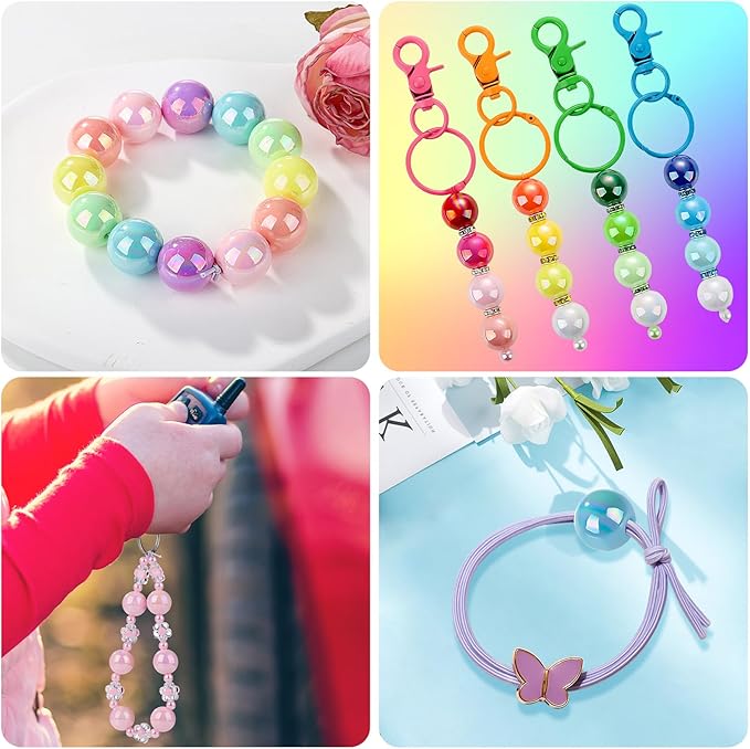 232pcs Beads for Pens, Funtopia Acrylic Focal Beads for Beadable Pens, 16mm Rainbow Chunky Bubblegum Bead with Rondelle Spacer Bead for Keychains DIY Craft Bracelets