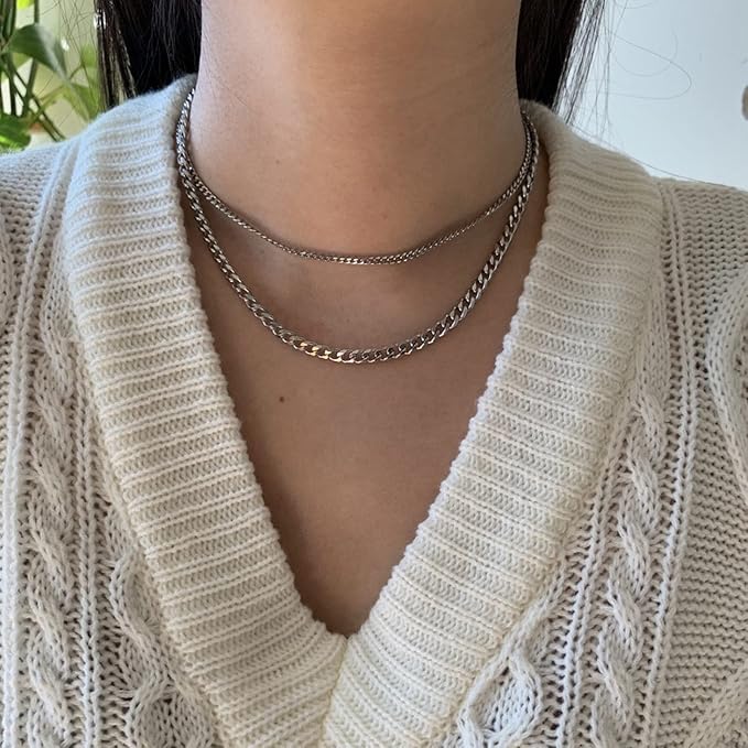 YOUBEIYEE 16.4 Feet Silver Stainless Steel Chain for Jewelry Making Curb Cuban Chains Bulk with Jump Rings Lobster Clasps for DIY Necklaces Bracelets Anklets Findings