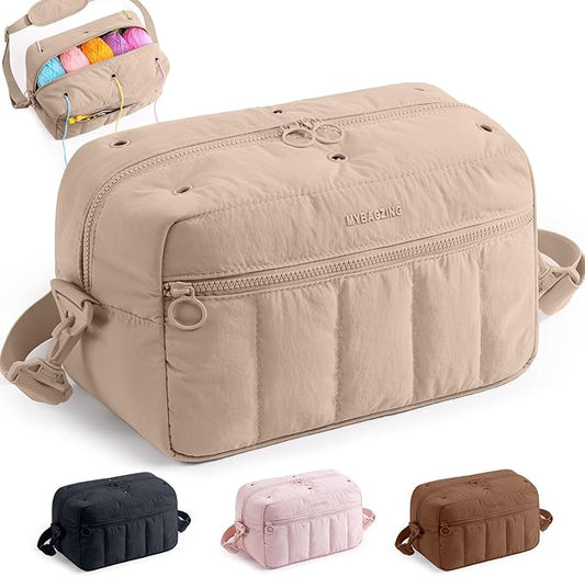 MYBAGZIGN Crochet Bag Organizer for Yarn & Hooks, Large Capacity Yarn Storage Bag with Yarn Holder Holes, Portable Crochet & Knitting Bag for Crocheting on The Go, Craft Travel Bag Gifts for Women
