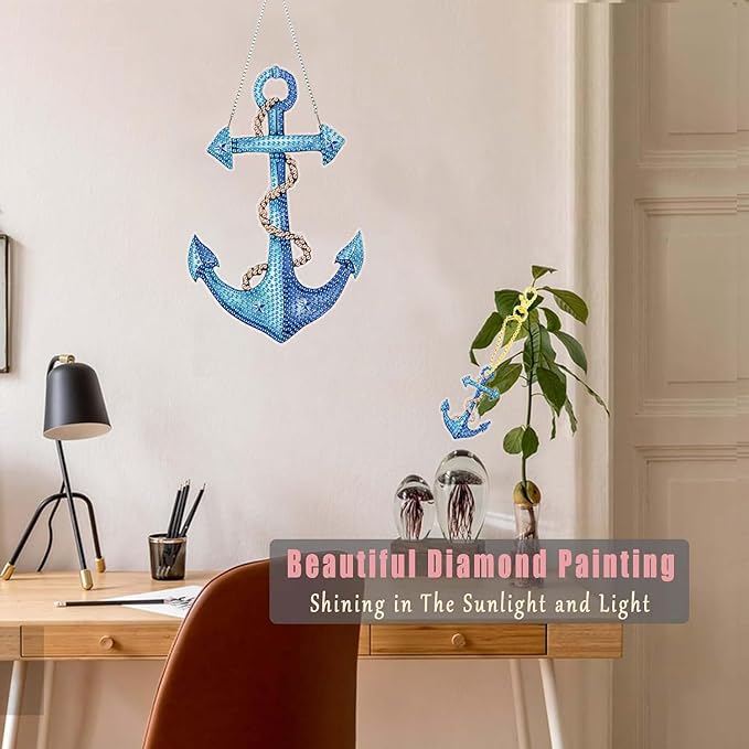 Masendp Hanging Diamond Art Decoration Kit 5D Diamond Painting Kit, DIY Anchor Ocean-Themed Diamond Art Kit Suitable for Beginners and Adults, Home Wall and Garden Decoration
