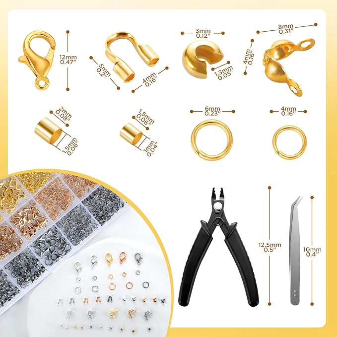 2425pcs Crimp Beads Jewelry Making Kit, Funtopia Crimp Tubes, Crimp Covers, Wire Guards, Lobster Clasp, Jump Ring for Bracelet Earring Necklace Making DIY Jewelry Repair Kit Supplies