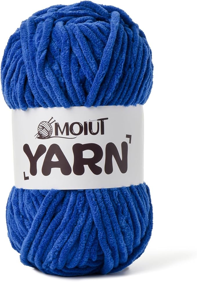 Fluffy Chenille Yarn for Crocheting, Chunky Velvet Yarns for Crochet Amigurumi, Baby Yarn for Crocheting Soft Blanket, 87.4yds /3.5 oz Bulky Yarns for Crafts/Hats/Shoes/Socks (Sapphire Blue)