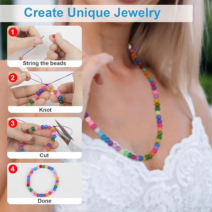 XSEINO About 7200PCS 6mm Glass Beads Bracelet Making Kit,144 Assorted Designs Special Color Series Crystal Floral Pearl Crack Ink Dual Colorful Beads for Bracelet and DIY Crafts and Jewelry Making