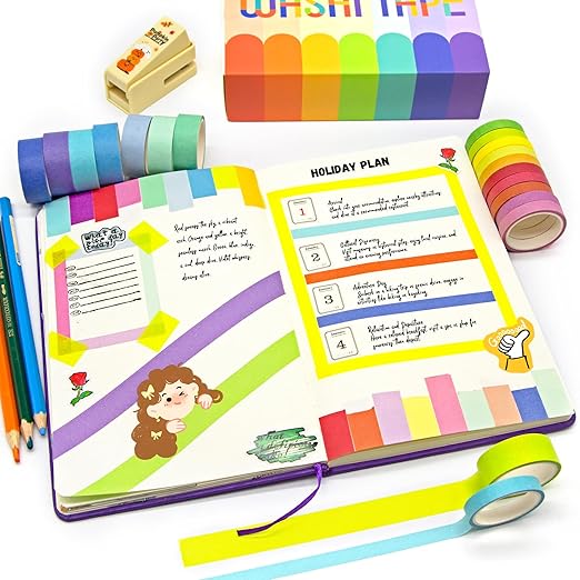 WAPETASHI Washi Tape Set - 40 Rolls, 2 Sizes Rainbow Decorative Tape for Journaling & Scrapbooking