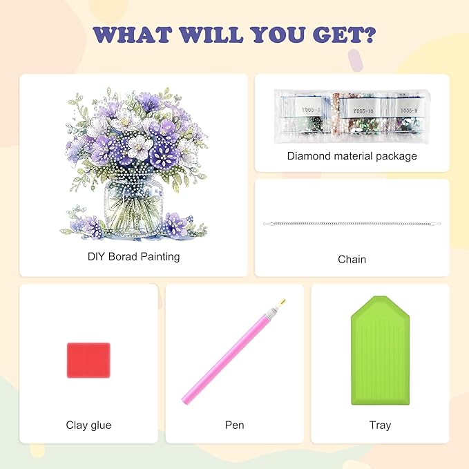HEIBAGO Diamond Art Hanging Kits for Adults Kids, Hanging Diamond Art Vase, 5D Special Shaped Crystal Diamond Painting Kit Flower, DIY Pattern Window Pendant for Home Wall Decor 8.3x8.3 Inch