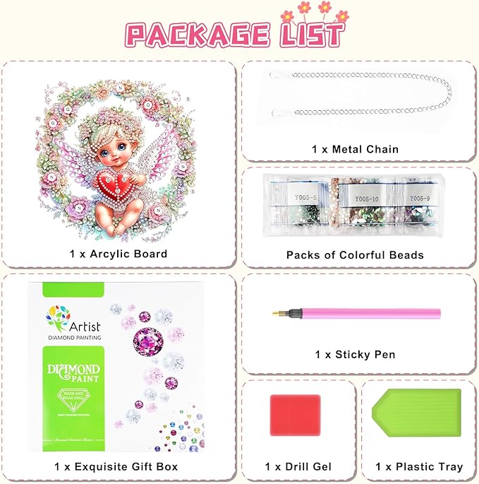 KEYIFA Valentine's Day Diamond Painting Kit, DIY Cupid Diamond Art for Adults, Diamonds Pendant Special Shaped Rhinestone Window Hanging Ornaments Home Garden Wall Door Decoration, 20cm Width