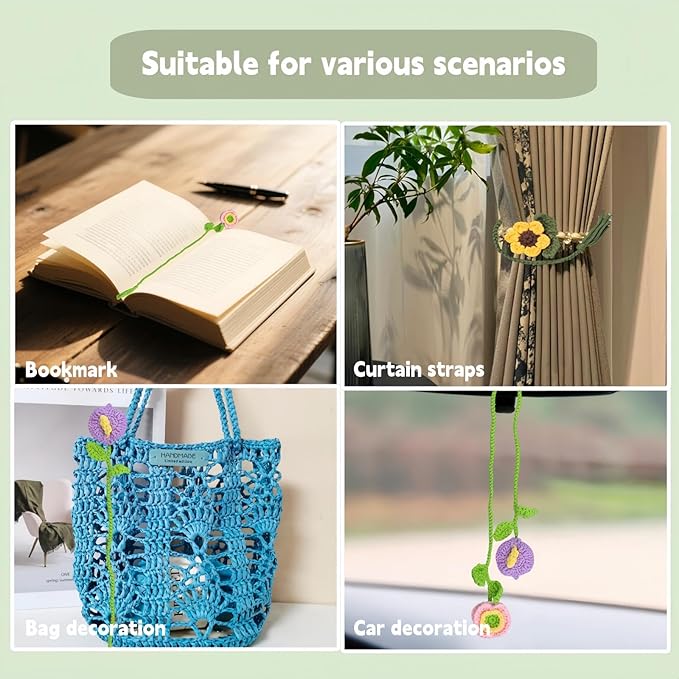 FJ Four Joys Crochet Kit for Beginners with Yarns, Hooks and Step-by-Step Video Tutorials, 6 Flower Bookmarks Beginner Crochet Kit for Adults, Craft Kit and Gift for Teenagers