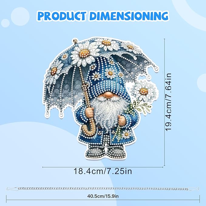 Bowetile Gnome Diamond Art Hanging Kits for Adults, 5D Special Shape Diamond Painting Daisy Pendant Kits, Gem Art Suncatchers Painting Window Ornament for Home Garden Wall Decor