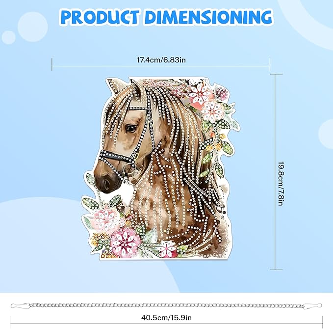 Bowetile Horse Diamond Art Hanging Kits for Adults, 5D Special Shape Diamond Painting Flowers Pendant Kits, Animal Gem Art Suncatchers Painting Ornament for Home Garden Wall Decor