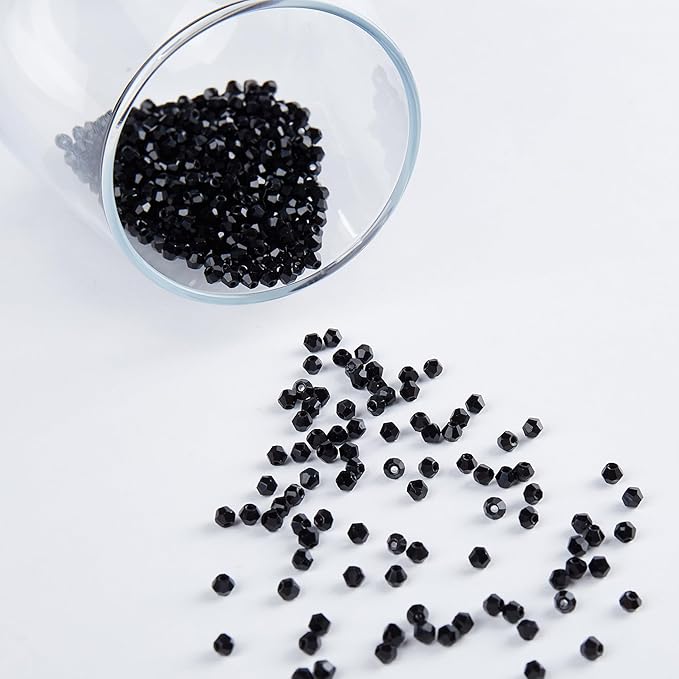 laopottbeads 1200pcs black 3mm bicone crystal beads for jewelry making – small faceted glass beads for bracelets, earrings, loc sprinkles, diy crafts
