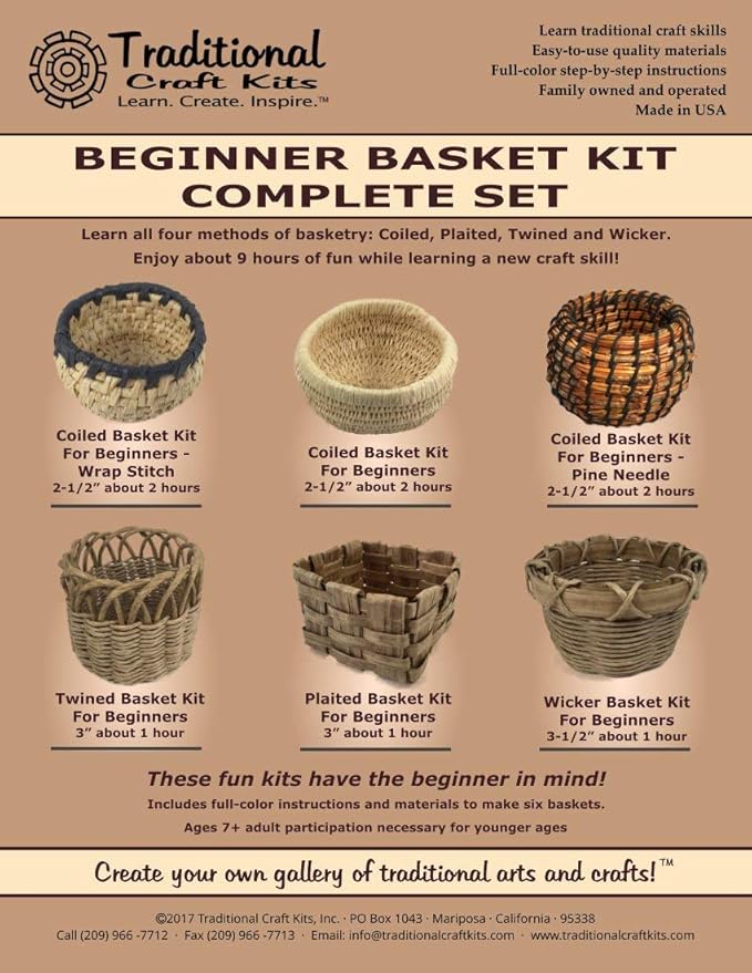 Traditional Craft Kits Beginner Basket Weaving Kit (Set of 6) - Basketry Weave Kit for Kids and Adults Complete with Basket Weaving Supplies and Instructional Booklets