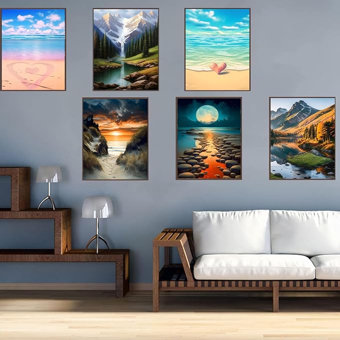 DOTZSO Diamond Art Kits for Adults 6 PCS DIY Full Diamond Art kit with Crystal Cross Stitch Picture Art and Craft for Adult Beginners 12x16 Inches (Landscape Beach)
