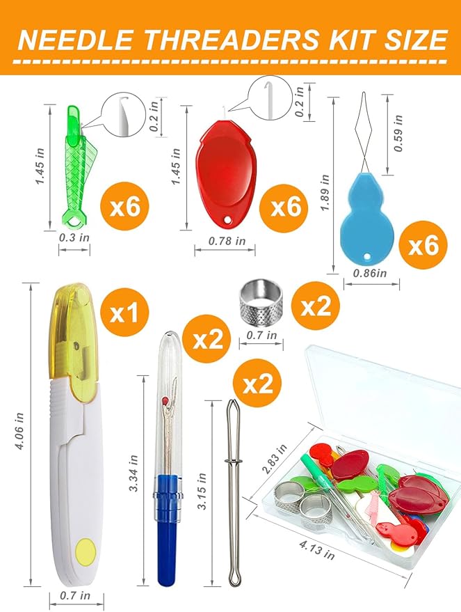 Keepsweat 25 Pcs Needle Threaders Kit,Needle Threaders for Hand Sewing,Include Fish Mouth Easy Threader/Gourd Shaped Sewing Needle Threader Tool/Seam Rippers/Sewing Tweezers/Thimble/Scissor etc