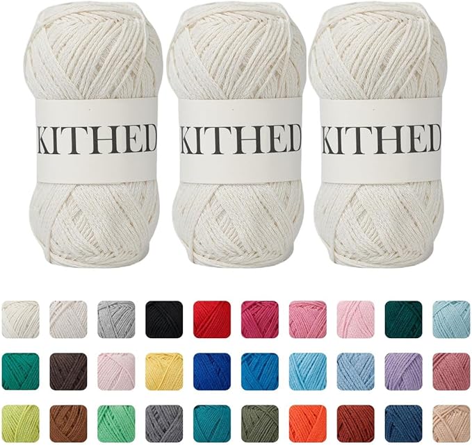 Cotton Yarn，50% Cotton 50% Polyester-10.5oz，546yard，3 Pack ，Soft Yarn for Crocheting and Knitting (01 Milk White)