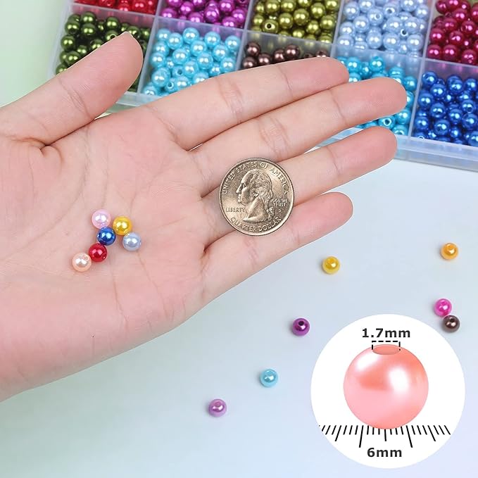 1960PCS Pearl Beads, 6mm 28 Colors Multicolor Loose Pearls for Crafts with Holes for Jewelry Making, Small Pearl Filler Beads for Crafting Bracelet Necklace Earrings