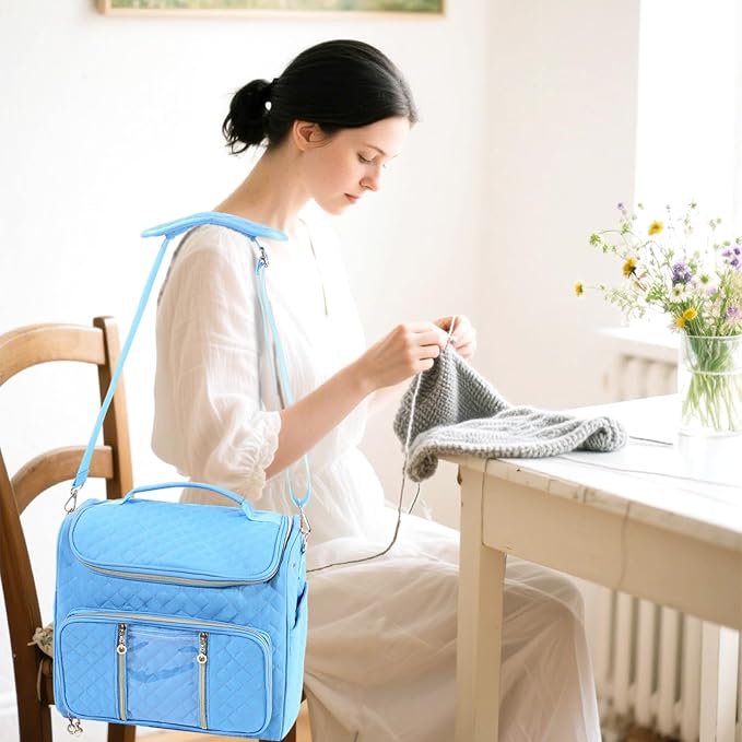 knitting bag- Crochet bags for on the go,yarn storage organizer, perfect for knitting and crochet accessories（Sky blue）