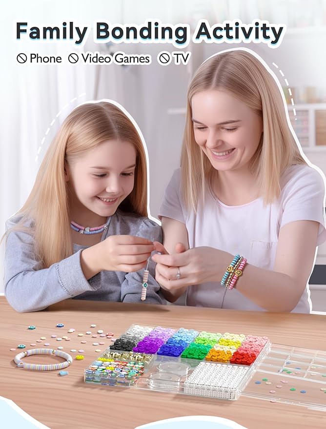 ARTDOT 5342 PCS Clay Beads for Friendship Bracelets Making Kit, 24 Rainbow Colors Jewelry Making Supplies Heishi Beads with Elastic String and Organizer Gifts
