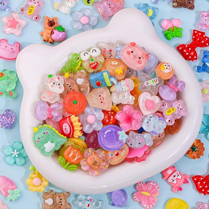 60PCS Slime Charms Jelly Cute Flatback Resin Charms for Slime, Random Kawaii Decoden Charm for Embellishments Phone Junk Case Charm Bulk, Scrapbooking Crafting & DIY Decor (Multicolor)