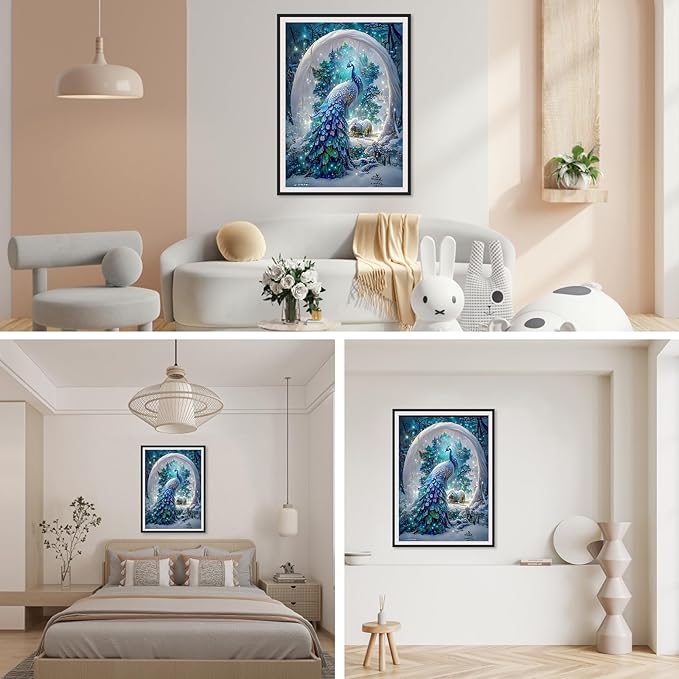 SENQAO Peacock Diamond Painting Kits for Adults, Peacock Diamond Painting DIY 5D Full Drill Diamond Art Kit for Adults Beginner, Diamond Dots Painting Craft for Home Wall Decor 12x16 Inch