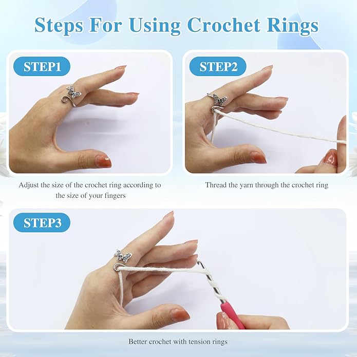 Crochet Rings for Finger Crocheting Adjustable Crochet Tension Ring for Finger Crochet Finger Guard Ring Knitting Yarn Tension Ring for Women (9)