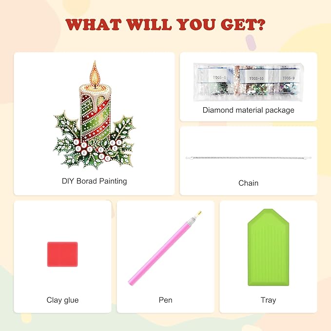 HEIBAGO Candle Diamond Art Hanging Kits for Adults Kids, 5D Special Shaped Crystal Diamond Painting Kit, DIY Pattern Window Pendant Gem Art Kit for Home Wall Decor 8.3 x 8.3 Inch