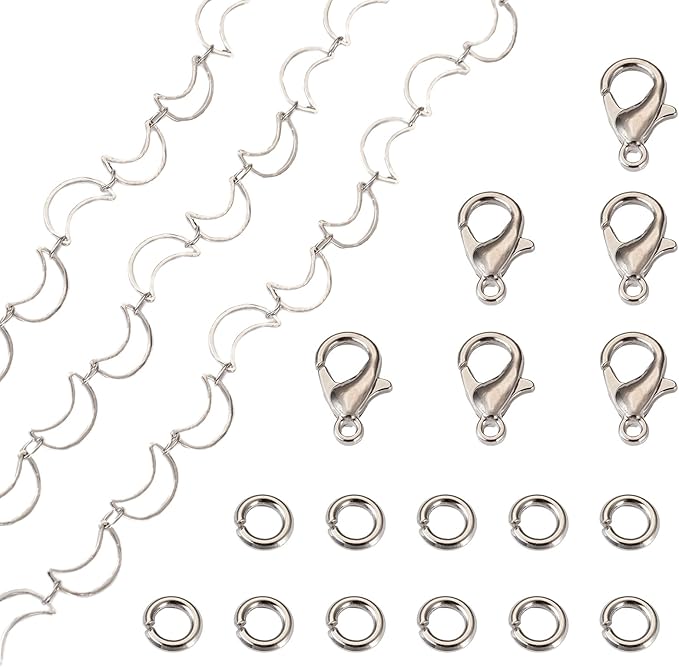 Sparkeads 9.84 Feet(3m) Silver Chain for Jewelry Making,Brass Hollow Moon Link Chains,Silver Link Necklaces for Women, Cable Chain for Bracelet DIY Earring Craft Supplies Jewelry Making Kits,10x6x1mm
