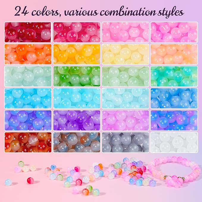 Sunlode Glass Beads for Bracelets 1400pcs Bracelet Making Kit 6mm Glass Bead for Jewelry Making Bracelet Beads 24 Colors Crystal Beads Adult Jewelry Making Supplies Round Glass Beads (24 Gradients)
