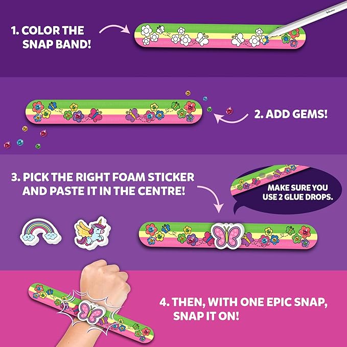 skillmatics craft activity - snap bandz, unicorns & princesses, diy art & craft activity, mess-free, creative kit, 8 bands (8.6"), gifts for girls & boys ages 4, 5, 6, 7, 8, 9, 10