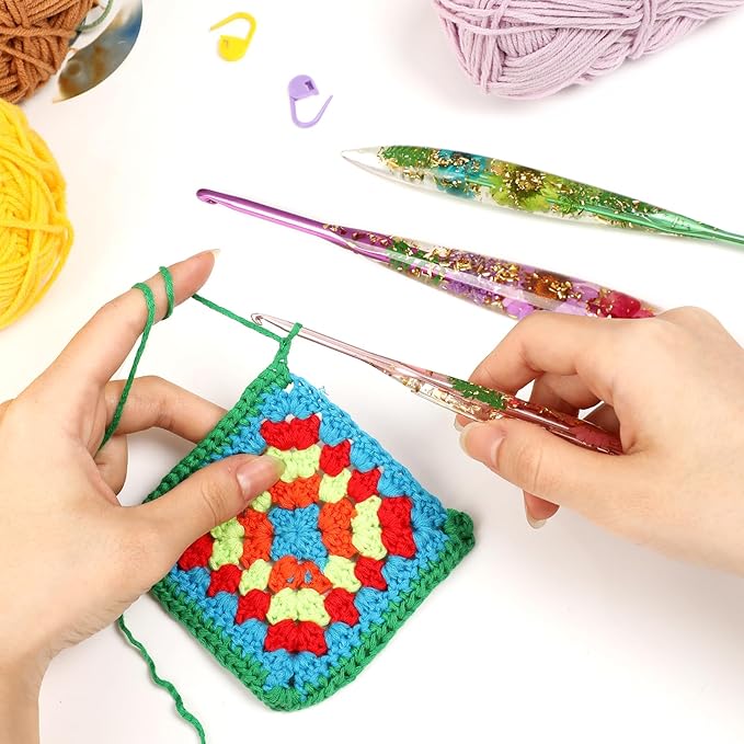 KOKNIT Ergonomic Crochet Hooks Set - 3 Sizes with Floral Resin Handles for Arthritis & Beginners, Comfort Grip for Hand Pain, Extended Soft Handle Design (Multicolor, 3.5-4-4.5mm)