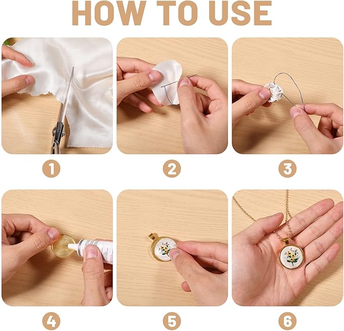 CHGCRAFT 12 Set Embroidery Pendant Tray Set Alloy Embroidery Pendant Kit Round Bezel Pendant Trays Blank Frame with Chain for DIY Jewelry Making Crafts Projects