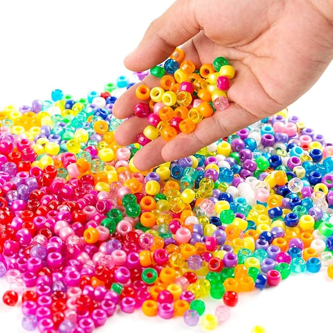 INSCRAFT Pony Beads Set - 4,600 pcs 9mm Pony, Letter & Star Beads in 27 Colors with Elastic String for Bracelet Jewelry Making