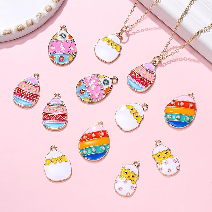 30PCS Easter Charms Enamel Rhinestone Easter Egg Chick Charm for Jewelry Making Cute Colorful Pendants Charms for Necklace Bracelet Earrings DIY Crafts