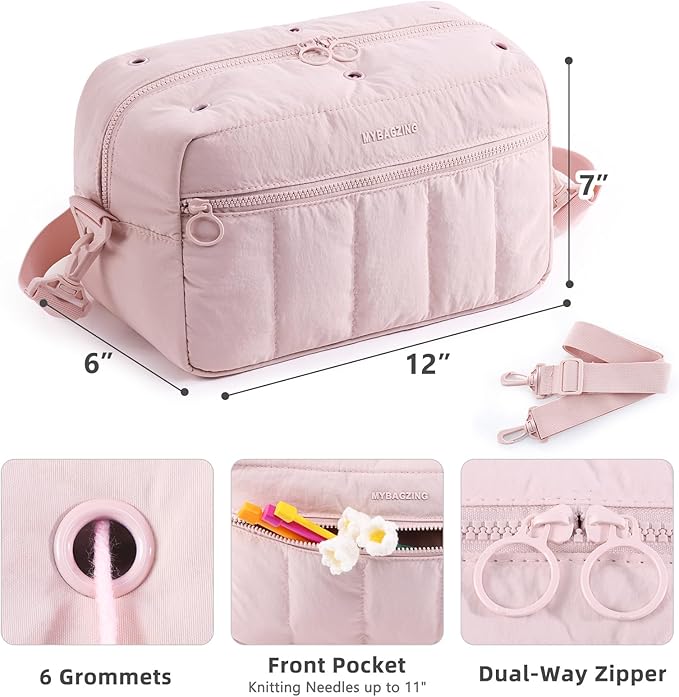 MYBAGZIGN Crochet Bag Organizer for Yarn & Hooks, Large Capacity Yarn Storage Bag with Yarn Holder Holes, Portable Crochet & Knitting Bag for Crocheting on The Go, Craft Travel Bag Gifts for Women