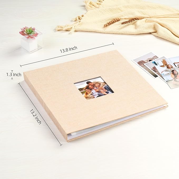 Mublalbum 12x12 Inch DIY Scrapbook Photo Album with 20 Plastic Sleeves 40 Pages Linen Cover 3 Ring Folder Binder for Wedding Baby Family and DIY Projects (Beige)
