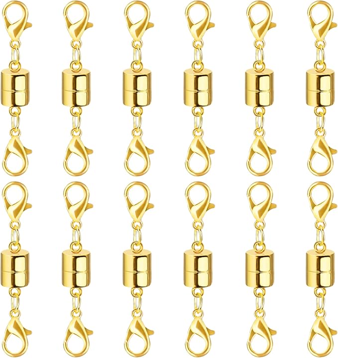 sutqigui magnetic necklace jewelry clasps and closures with double lobster clasp, 14k gold magnetic jewelry clasps for necklaces, bracelet necklace extenders for women (12pcs)