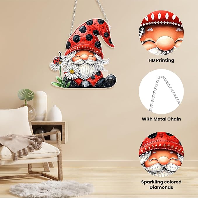 Genius maker Gnome Diamond Art Hanging Kits for Adults, Special Shaped Diamond Painting Kits, DIY Acrylic 5D Crystal Diamond Gem Art Painting Hanging Ornament for Home Wall Decor