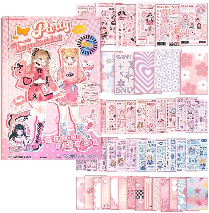 Cute Girly Stickers 600 Kawaii 20 Scrapbook Papers for Journaling Anime Girl Kids Scrapbook Kit for Girls