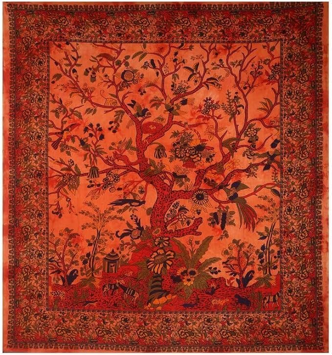 the art box tapestry orange tree of life wall hanging – indian cotton small size bedspread, picnic sheet, wall decor, blanket, wall art for bedroom (30x40 inch)