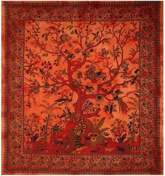 the art box tapestry orange tree of life wall hanging – indian cotton small size bedspread, picnic sheet, wall decor, blanket, wall art for bedroom (30x40 inch)