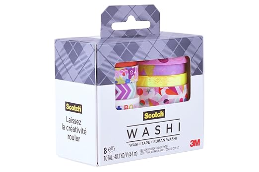 Scotch Expressions Washi Tape, 8 Rolls, Assorted Sizes & Colors, Great for Decorating and Crafts