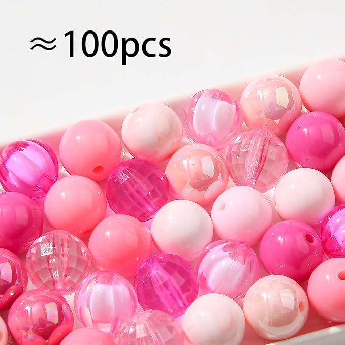 16mm Acrylic Bead 100pcs Pink Focal Spacer Bead Chunk Bubblegum Beads for DIY Crafting Necklace Bracelet Jewelry Making Keychain (Pink)