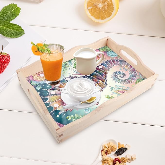 AiYuanzsh 5D Diamond Art Tray with Handle for Adults DIY Diamond Art Plate Kits Seahorse Picture Diamond Art Painting Dinner Plate for Coffee Living Room Home Organizer Parties Family Gatherings