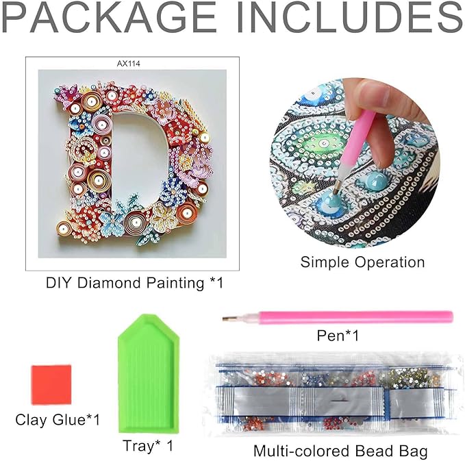 MVVMTOP Diamond Painting Kit, 5D DIY Letter D, Special Shape Crystal Artificial Diamond Art Partial Mosaic Handicraft for Beginners, Wall Decor Gift for Bedroom, Office, Living Room 6.7x6.7in