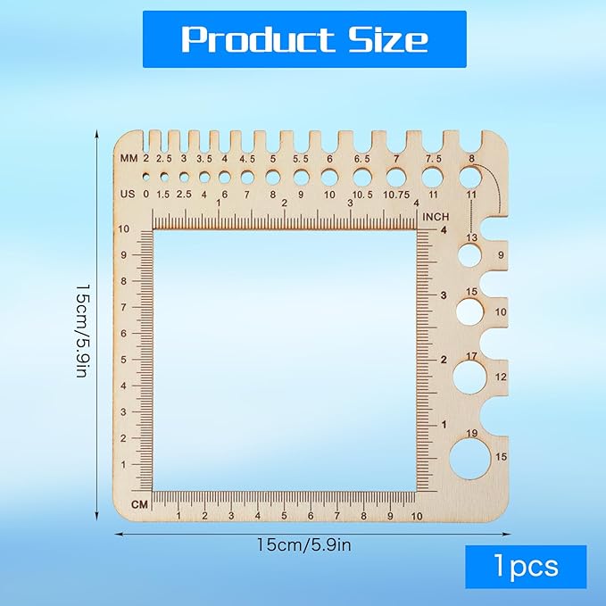 Wooden Rulers Wooden Knitting Crochet Gauge Ruler Stitch Counter Spinner Yarn Measure Tool Square Craft Accessory for Needles