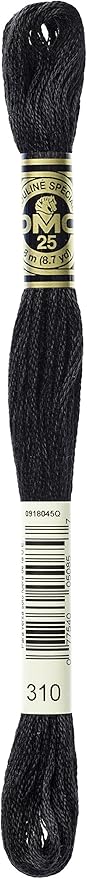 DMC 117-310 Mouline Stranded Cotton Six Strand Embroidery Floss Thread, Black, 8.7-Yard