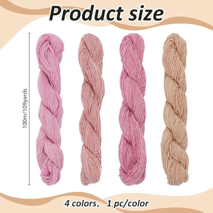 FREEBLOSS 4 Pcs Sashiko Thread 100M x 4 Colors Cotton Embroidery Floss 3 Stranded Pink Embroidery Threads Japanese Quilting & Sewing Thread for Sashiko Kit Supplies