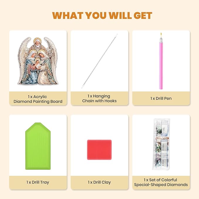 MXJSUA Diamond Art Hanging Kits for Adults Beginners, DIY Acrylic 5D Special Shaped Crystal Diamond Gem Art Painting Hanging Ornament for Home Wall Decor (Christmas Nativity Angel Jesus)