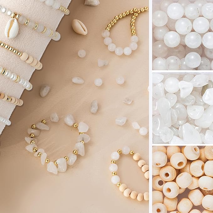 xylise jewelry making supplies kit natural stone beads for irregular natural stone with for diy craft bracelet necklace earrings for adults (white jade)