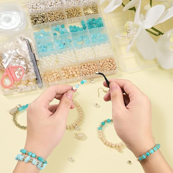 toipinio bracelet making kit jewelry making supplies kit natural stone beads for irregular natural stone with for diy craft friendship bracelet/necklace/earrings for adults (lapis lazuli+aquamarine)